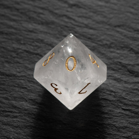 Clear Quartz Gemstone Dice Set Moon Style d10 - Gemstone Dice