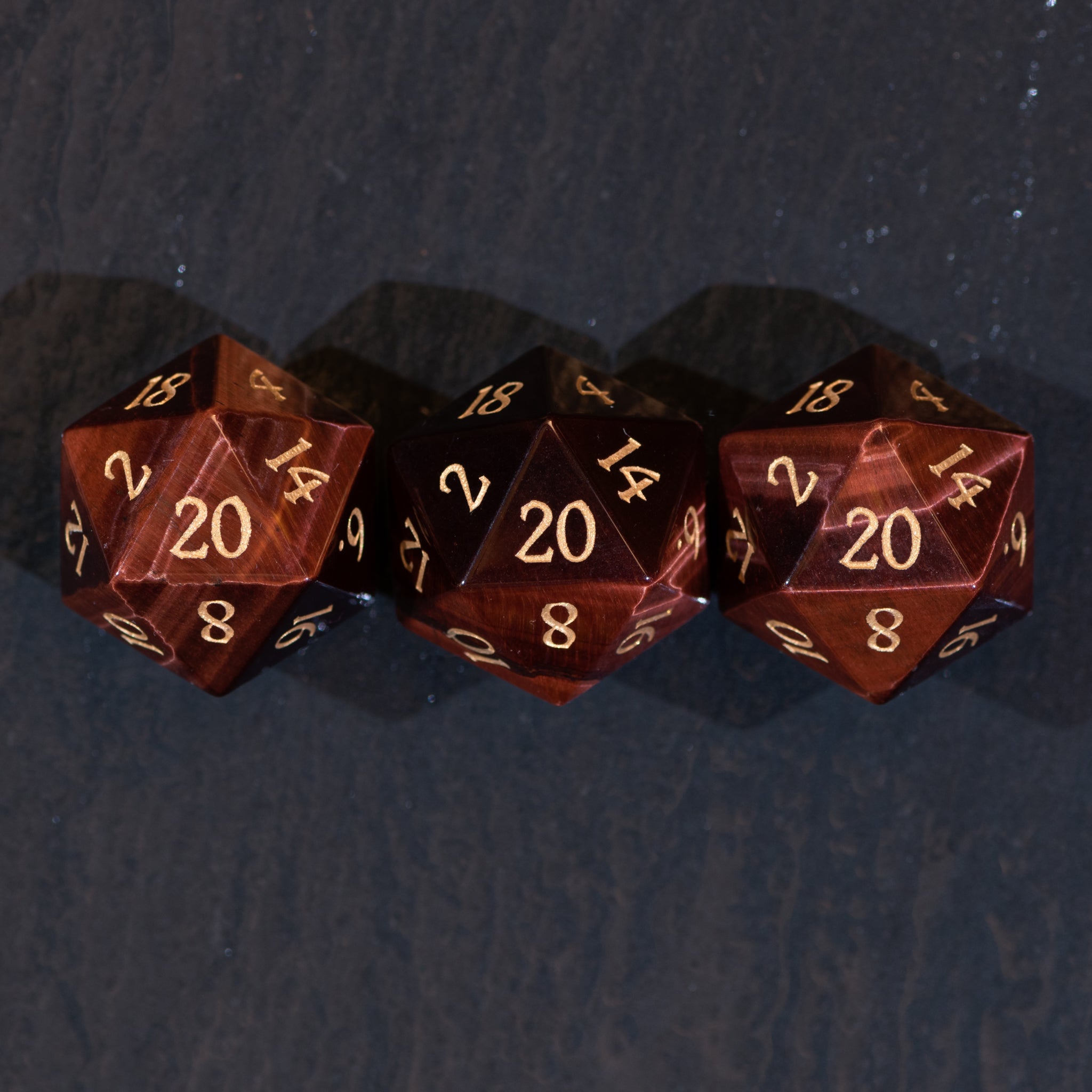 Silken Flame Dice Set (Red Tiger Eye)