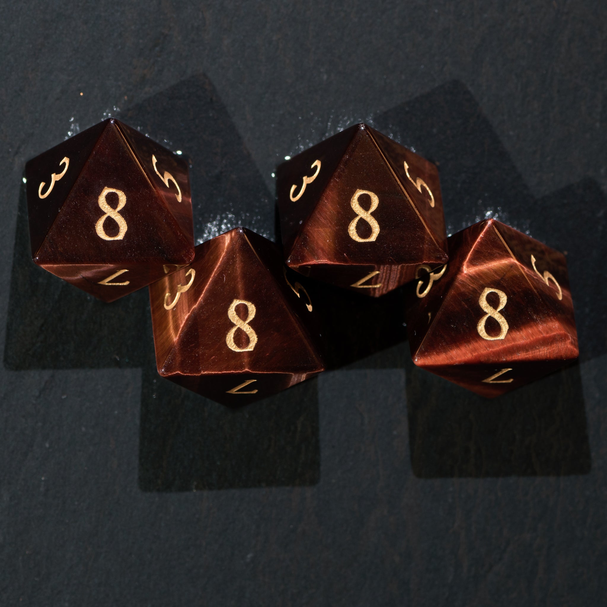 Silken Flame Dice Set (Red Tiger Eye)