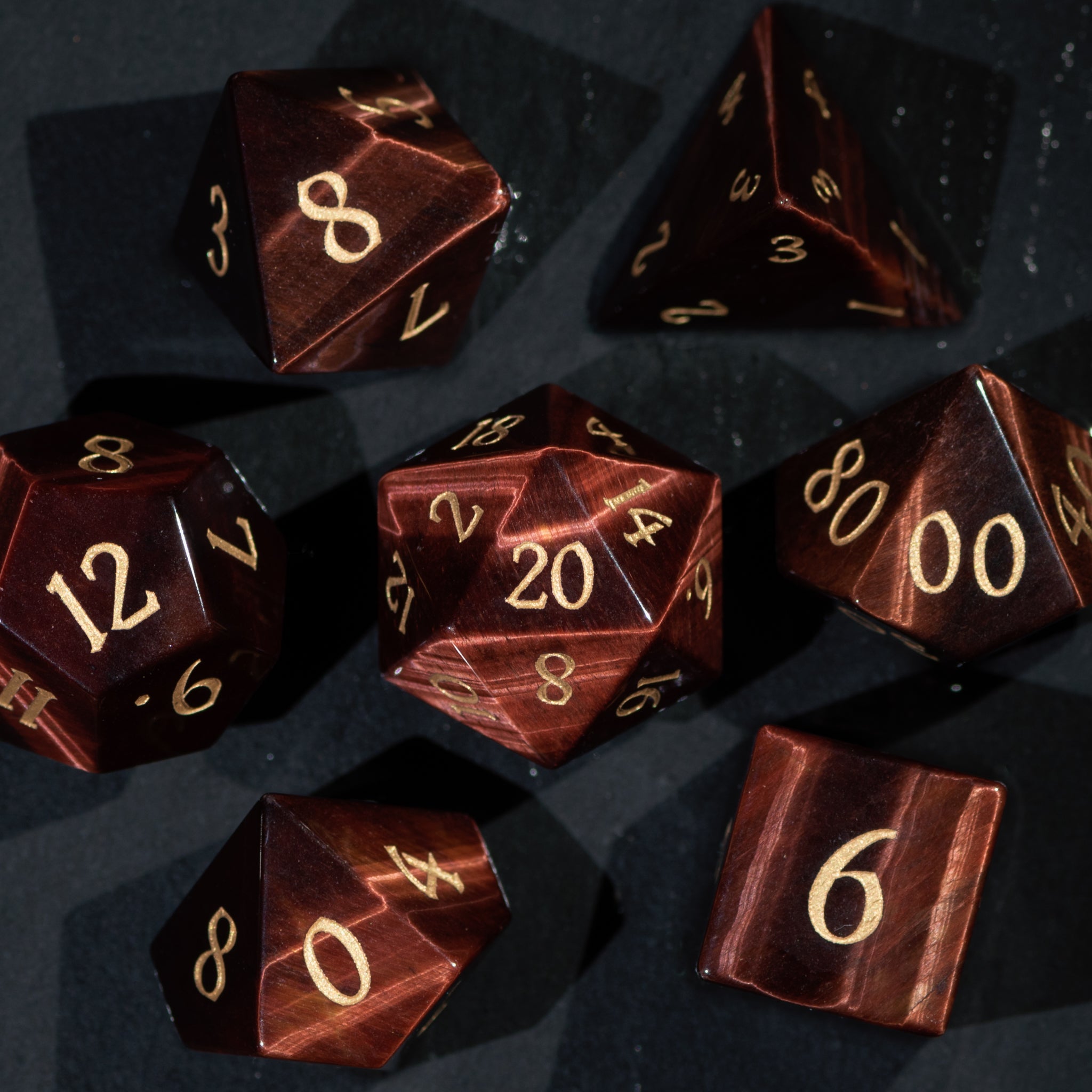 Silken Flame Dice Set (Red Tiger Eye)