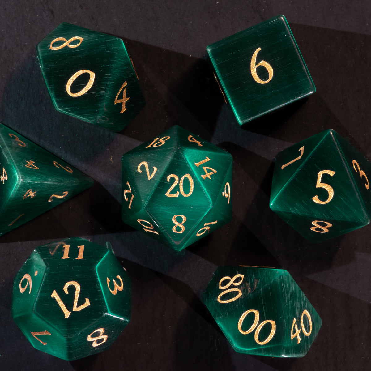 Velvet Green Cat Eye Dice Set